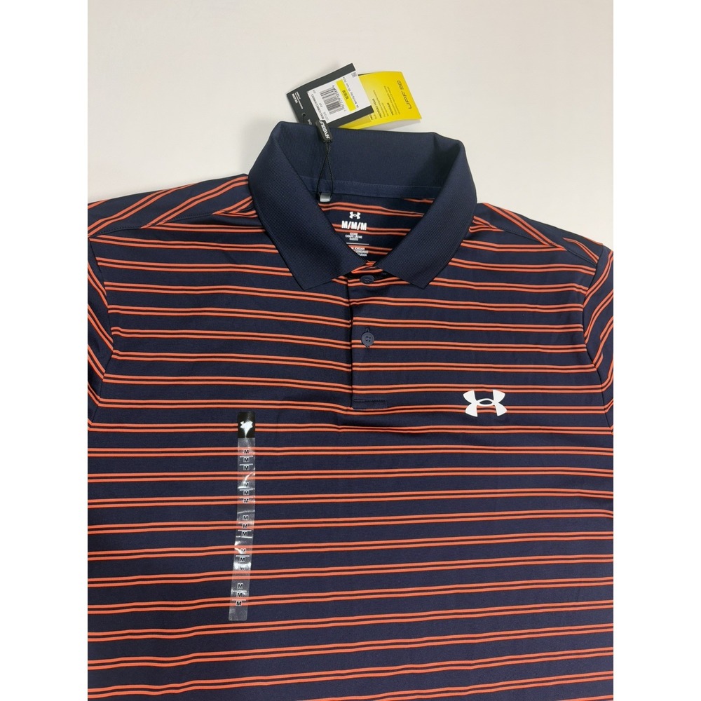 NWT Under Armour Men Polo Shirt M Blue/Orange Loose Logo Performance Golf - Picture 2 of 6